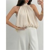 image:imageMakeMeChic Womens Flowy Bubble Crop Tank Top Halter Mesh Sleeveless Ruffle Y2k Going Out TopsBeige