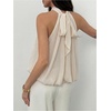image:imageMakeMeChic Womens Flowy Bubble Crop Tank Top Halter Mesh Sleeveless Ruffle Y2k Going Out TopsBeige