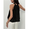 image:imageMakeMeChic Womens Flowy Bubble Crop Tank Top Halter Mesh Sleeveless Ruffle Y2k Going Out TopsBlack