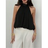 image:imageMakeMeChic Womens Flowy Bubble Crop Tank Top Halter Mesh Sleeveless Ruffle Y2k Going Out TopsBlack