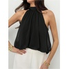 image:imageMakeMeChic Womens Flowy Bubble Crop Tank Top Halter Mesh Sleeveless Ruffle Y2k Going Out TopsBlack