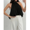 image:imageMakeMeChic Womens Flowy Bubble Crop Tank Top Halter Mesh Sleeveless Ruffle Y2k Going Out TopsBlack