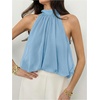 image:imageMakeMeChic Womens Flowy Bubble Crop Tank Top Halter Mesh Sleeveless Ruffle Y2k Going Out TopsBlue