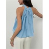 image:imageMakeMeChic Womens Flowy Bubble Crop Tank Top Halter Mesh Sleeveless Ruffle Y2k Going Out TopsBlue