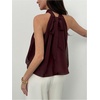image:imageMakeMeChic Womens Flowy Bubble Crop Tank Top Halter Mesh Sleeveless Ruffle Y2k Going Out TopsCoffee Brown