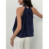 image:imageMakeMeChic Womens Flowy Bubble Crop Tank Top Halter Mesh Sleeveless Ruffle Y2k Going Out TopsDark Blue