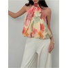 image:imageMakeMeChic Womens Flowy Bubble Crop Tank Top Halter Mesh Sleeveless Ruffle Y2k Going Out TopsMulticolor