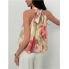 image:imageMakeMeChic Womens Flowy Bubble Crop Tank Top Halter Mesh Sleeveless Ruffle Y2k Going Out TopsMulticolor