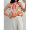 image:imageMakeMeChic Womens Flowy Bubble Crop Tank Top Halter Mesh Sleeveless Ruffle Y2k Going Out TopsMulticolor