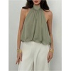 image:imageMakeMeChic Womens Flowy Bubble Crop Tank Top Halter Mesh Sleeveless Ruffle Y2k Going Out TopsOlive Green