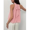 image:imageMakeMeChic Womens Flowy Bubble Crop Tank Top Halter Mesh Sleeveless Ruffle Y2k Going Out TopsPink