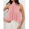 image:imageMakeMeChic Womens Flowy Bubble Crop Tank Top Halter Mesh Sleeveless Ruffle Y2k Going Out TopsPink
