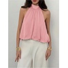 image:imageMakeMeChic Womens Flowy Bubble Crop Tank Top Halter Mesh Sleeveless Ruffle Y2k Going Out TopsPink