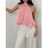 image:imageMakeMeChic Womens Flowy Bubble Crop Tank Top Halter Mesh Sleeveless Ruffle Y2k Going Out TopsPink
