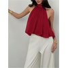 image:imageMakeMeChic Womens Flowy Bubble Crop Tank Top Halter Mesh Sleeveless Ruffle Y2k Going Out TopsRed