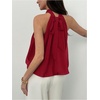 image:imageMakeMeChic Womens Flowy Bubble Crop Tank Top Halter Mesh Sleeveless Ruffle Y2k Going Out TopsRed