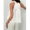 image:imageMakeMeChic Womens Flowy Bubble Crop Tank Top Halter Mesh Sleeveless Ruffle Y2k Going Out TopsWhite