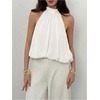 image:imageMakeMeChic Womens Flowy Bubble Crop Tank Top Halter Mesh Sleeveless Ruffle Y2k Going Out TopsWhite