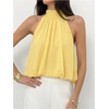 image:imageMakeMeChic Womens Flowy Bubble Crop Tank Top Halter Mesh Sleeveless Ruffle Y2k Going Out TopsYellow