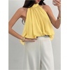 image:imageMakeMeChic Womens Flowy Bubble Crop Tank Top Halter Mesh Sleeveless Ruffle Y2k Going Out TopsYellow