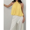 image:imageMakeMeChic Womens Flowy Bubble Crop Tank Top Halter Mesh Sleeveless Ruffle Y2k Going Out TopsYellow