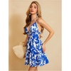 image:imageMakeMeChic Womens Flowy Halter Deep V Neck Backless Mini Dress Ruffle Sexy A Line Summer Dresses Cute Graduation Party DressBlue and White