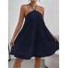 image:imageMakeMeChic Womens Halter Dress Summer White Beach Mini Backless Flowy Short DressBlue
