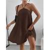 image:imageMakeMeChic Womens Halter Dress Summer White Beach Mini Backless Flowy Short DressBrown