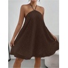 image:imageMakeMeChic Womens Halter Dress Summer White Beach Mini Backless Flowy Short DressBrown