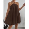 image:imageMakeMeChic Womens Halter Dress Summer White Beach Mini Backless Flowy Short DressBrown