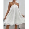 image:imageMakeMeChic Womens Halter Dress Summer White Beach Mini Backless Flowy Short DressWhite