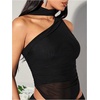 image:imageMakeMeChic Womens Halter Scarf Sexy Sheer Mesh Tops Ruched Off Shoulder Asymmetrical Neck Crop Tank Top Going Out ClubwearBlack