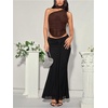 image:imageMakeMeChic Womens Halter Scarf Sexy Sheer Mesh Tops Ruched Off Shoulder Asymmetrical Neck Crop Tank Top Going Out ClubwearCoffee Brown