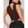 image:imageMakeMeChic Womens Halter Scarf Sexy Sheer Mesh Tops Ruched Off Shoulder Asymmetrical Neck Crop Tank Top Going Out ClubwearCoffee Brown