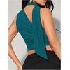 image:imageMakeMeChic Womens Halter Scarf Sexy Sheer Mesh Tops Ruched Off Shoulder Asymmetrical Neck Crop Tank Top Going Out ClubwearTeal Blue