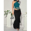 image:imageMakeMeChic Womens Halter Scarf Sexy Sheer Mesh Tops Ruched Off Shoulder Asymmetrical Neck Crop Tank Top Going Out ClubwearTeal Blue