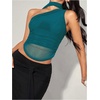 image:imageMakeMeChic Womens Halter Scarf Sexy Sheer Mesh Tops Ruched Off Shoulder Asymmetrical Neck Crop Tank Top Going Out ClubwearTeal Blue