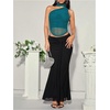 image:imageMakeMeChic Womens Halter Scarf Sexy Sheer Mesh Tops Ruched Off Shoulder Asymmetrical Neck Crop Tank Top Going Out ClubwearTeal Blue