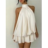 image:imageMakeMeChic Womens Halter Summer Mini Dress Ruffle Backless Bubble Going Out Party Short DressesApricot