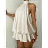 image:imageMakeMeChic Womens Halter Summer Mini Dress Ruffle Backless Bubble Going Out Party Short DressesApricot