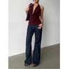 image:imageMakeMeChic Womens Halter Tank Top Deep V Cowl Neck Backless Rivet Summer Going Out TopsBurgundy