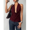 image:imageMakeMeChic Womens Halter Tank Top Deep V Cowl Neck Backless Rivet Summer Going Out TopsBurgundy