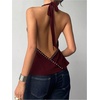 image:imageMakeMeChic Womens Halter Tank Top Deep V Cowl Neck Backless Rivet Summer Going Out TopsBurgundy