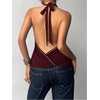 image:imageMakeMeChic Womens Halter Tank Top Deep V Cowl Neck Backless Rivet Summer Going Out TopsBurgundy