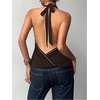 image:imageMakeMeChic Womens Halter Tank Top Deep V Cowl Neck Backless Rivet Summer Going Out TopsChocolate Brown