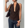 image:imageMakeMeChic Womens Halter Tank Top Deep V Cowl Neck Backless Rivet Summer Going Out TopsChocolate Brown