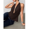 image:imageMakeMeChic Womens Halter Tank Top Deep V Cowl Neck Backless Rivet Summer Going Out TopsChocolate Brown