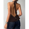 image:imageMakeMeChic Womens Halter Tank Top Deep V Cowl Neck Backless Rivet Summer Going Out TopsChocolate Brown