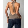 image:imageMakeMeChic Womens Halter Tank Top Deep V Cowl Neck Backless Rivet Summer Going Out TopsKhaki