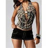 image:imageMakeMeChic Womens Halter Top Snakeskin Print Draped Tie Open Back Sleeveless Y2K Crop TopsMulticolor